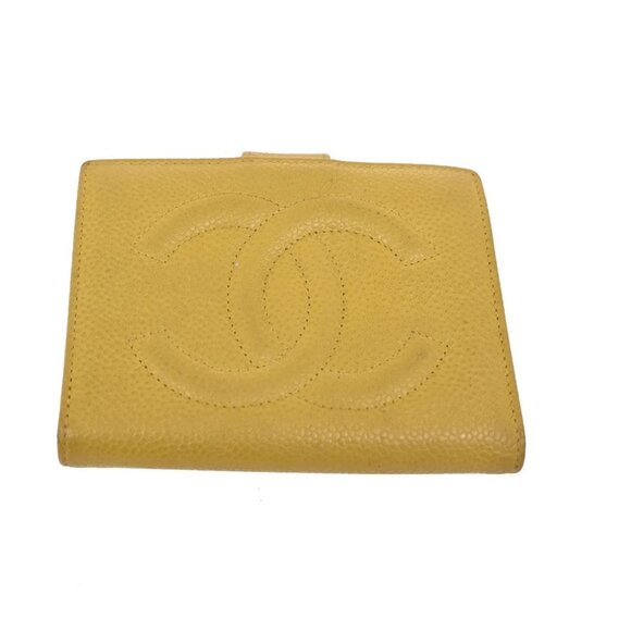 CHANEL CC Bifold Compact Wallet Grained Calfskin Leather Yellow Vintage 66KB511 - Picture 7 of 14